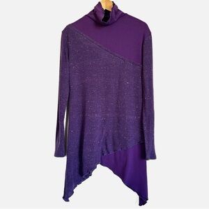 Purple Asymmetrical Pullover Mock Neck Sweater Women's Oversized Knit Top Tunic